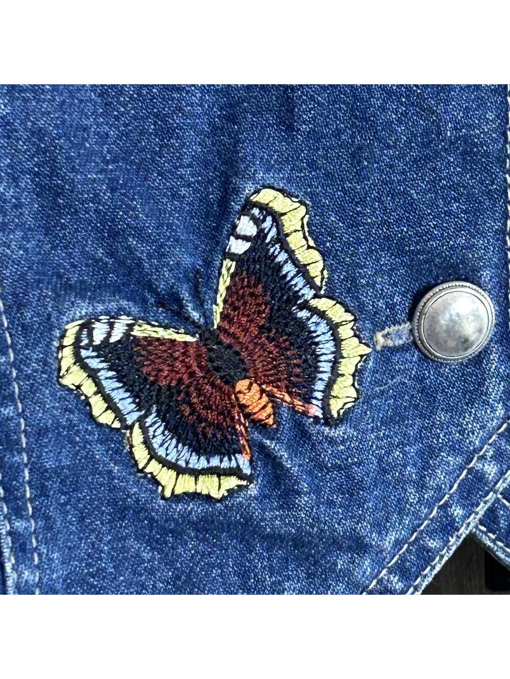 Vintage Stonebridge Western Y2K Denim Butterfly Vest Size SP Retro Bohochic - Picture 3 of 8